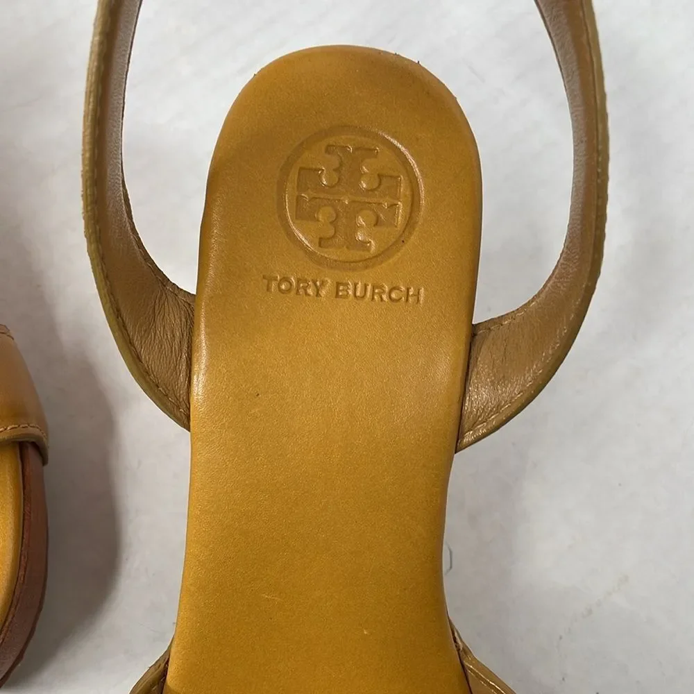 Tory Burch Almita Tan leather ankle strap wedge Sandals